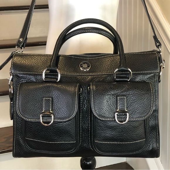 DOONEY BOURKE Tumbled Black Leather Top Handle Satchel Laptop Shoulder Bag - Picture 1 of 17